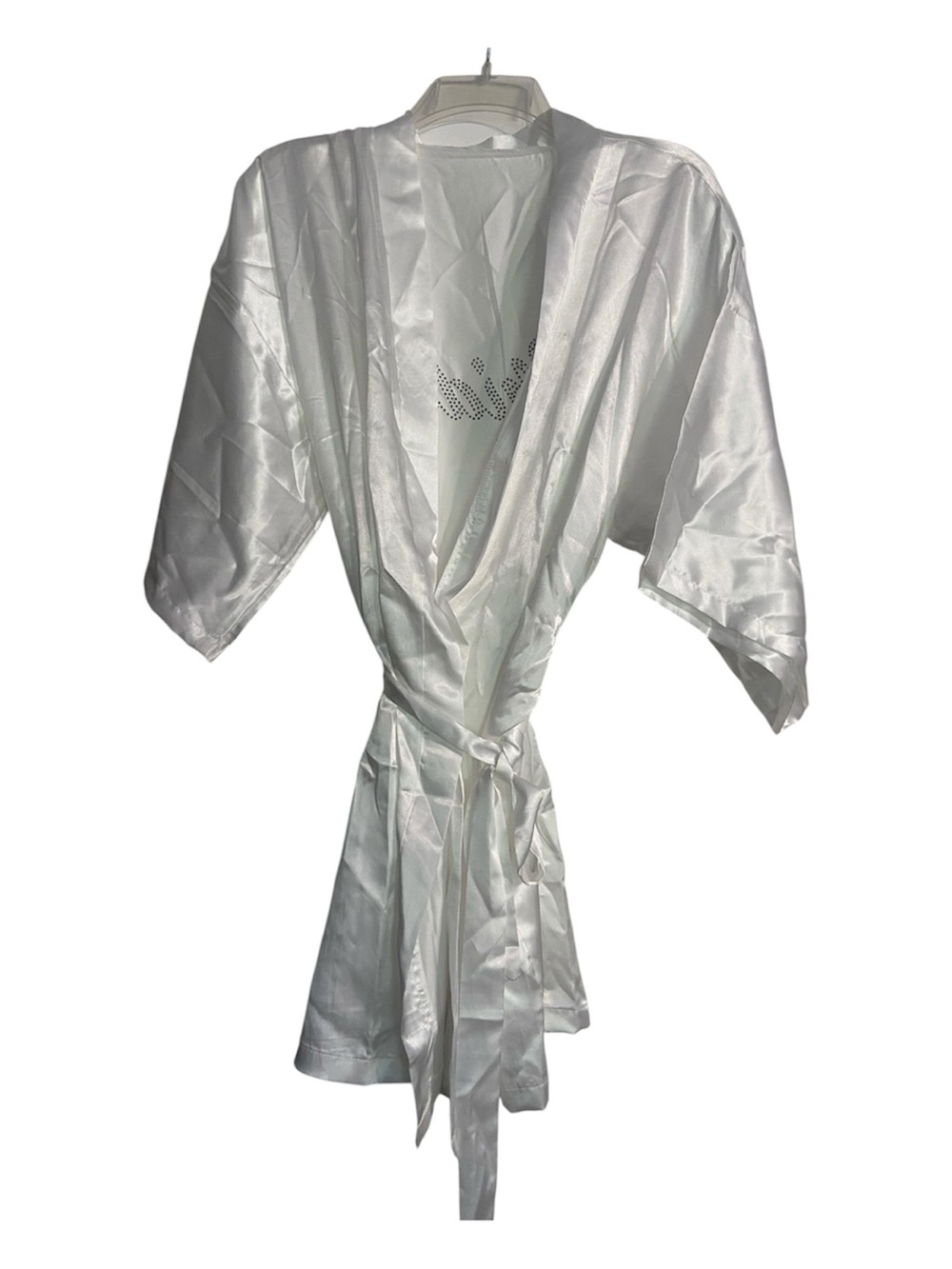 Source Unknown White Satin Bride Robe with Rhinestone Script - Picture 2 of 7